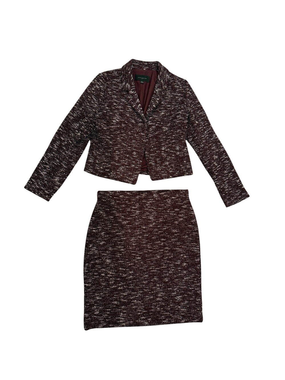 Ann Taylor Factory Burgundy Tweed Like Blazer and Skirt Set